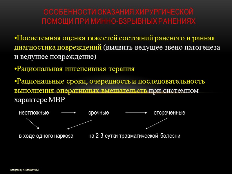 Особенности оказания хирургической помощи при Минно-взрывных ранениях Designed by A. Bondarevskyi Посистемная оценка тяжестей